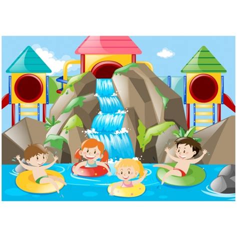 Kids Having Fun N A Water Park Vector Free Download