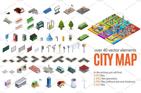 City Map Isometric Elements Set | Custom-Designed Web Elements ...