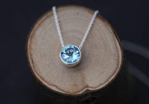 Blue Topaz Pendant Necklace Blue Gemstone Necklace In Silver Etsy