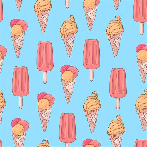 Seamless pattern with popsicle ice cream and a horn in the style of