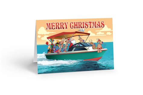 Merry Christmas Boat Christmas Card 18 Cards And Envelopes Etsy
