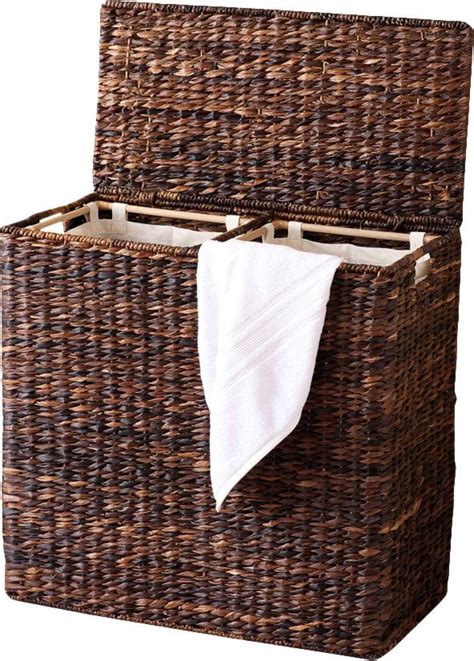 This natural seagrass storage baskets basket shell lid to favorites set of these elegant pieces made. Divided Seagrass Hamper in Espresso | Wicker laundry ...
