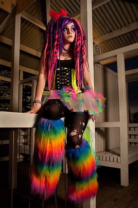 Neon Rainbow Uv Fluffy Boots Leg Warmers Rave Cyber Rave Outfits Cybergoth Rave Girl