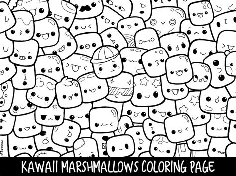 Free kawaii coloring page to download. Marshmallows Doodle Coloring Page Printable Cute/Kawaii | Etsy