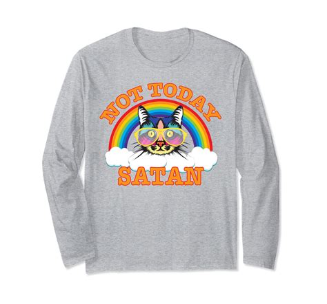 Not Today Satan Christian Humorous Cute Cat Rainbow T Shirt Long Sleeve T Shirt