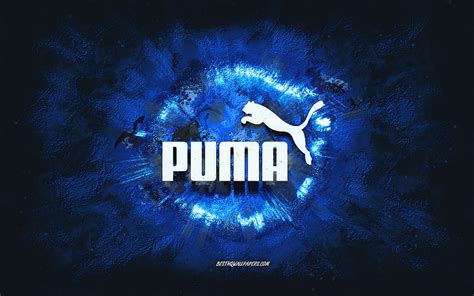 Puma Logo Grunge Art Blue Stone Background Puma Blue Logo Puma