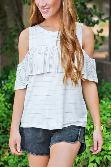 A Top That Is As Soft As It Is Cute This Striped Cold Shoulder Cutie Is Just What You Need