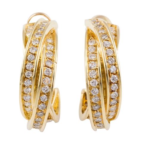 Cartier Trinity Diamond Gold Hoop Earrings At 1stDibs