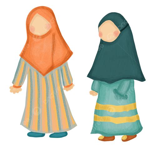 Gambar Dua Gadis Adik Muslim Memakai Kartun Hijab Kanak Kanak Perempuan Tudung Keluarga Png