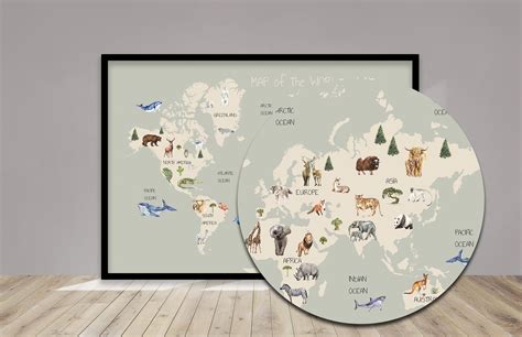 Animal World Map Print World Map Wall Art Educational Etsy Uk