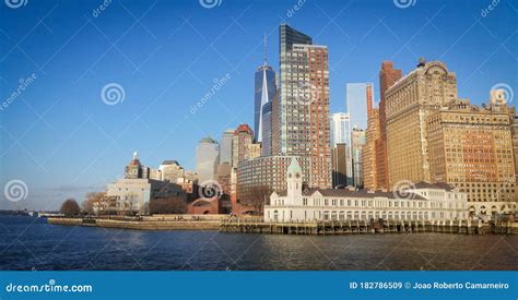 Harbor In The Sunset In New Yorl City Stock Image Image Of Ferry