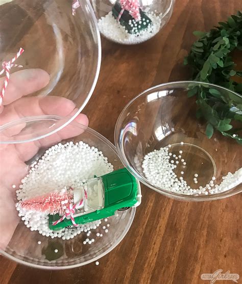 Diy Snow Globe Ornament With Vintage Cars And Bottlebrush Trees