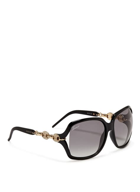 gucci marina chain temple sunglasses in black lyst