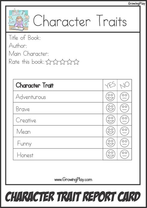 Character Trait Report Card Growing Play