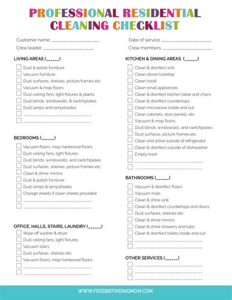Full House Professional House Cleaning Checklist Printable Pdf