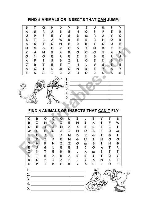English Worksheets Word Search Animals And Insects