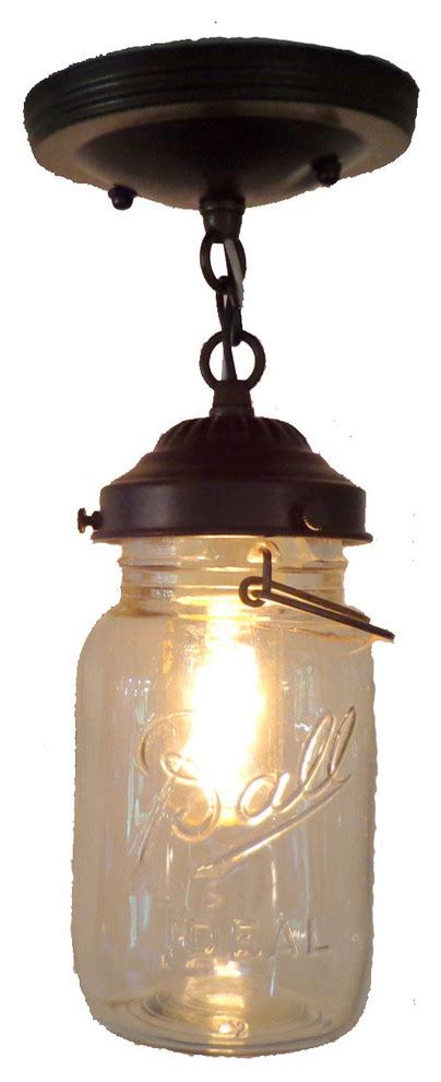 Mason Jar Ceiling Light With Chain And Vintage Quart Eclectic Flush