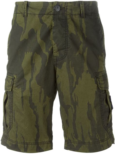 Stone Island Camouflage Cargo Shorts In Green For Men Lyst