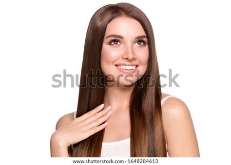 Smooth Hair Long Woman Brunette Female Stock Photo 1648284613