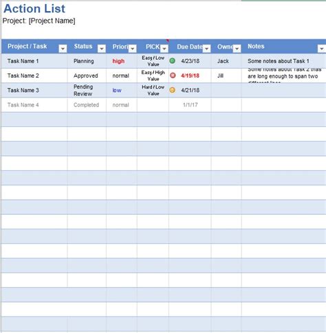 18 Free Rolling Action Item List Templates Ms Office Documents