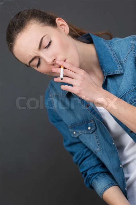 Pretty Woman Smoking Stock Image Colourbox