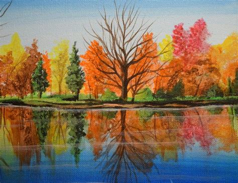Original Acrylic Painting Yellow And Orange Seasonal Trees October