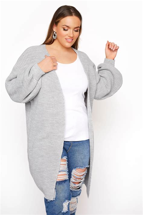 Grey Oversized Balloon Sleeve Knitted Cardigan Yours Clothing
