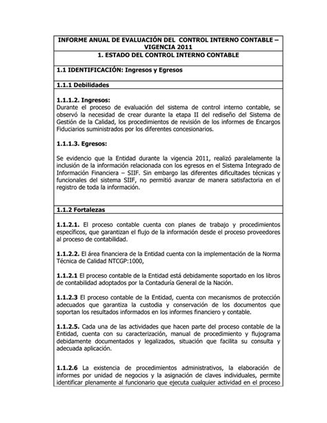Informe De Control Interno Contable 2011