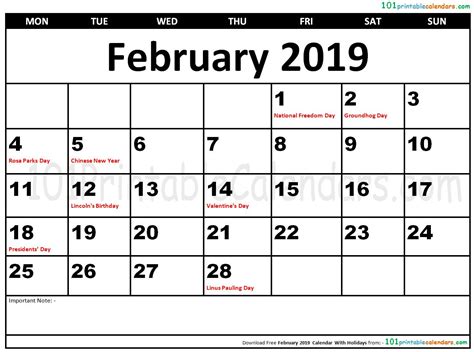 February 2019 Calendar With Holidays 2019 Calendar Calendar Holiday