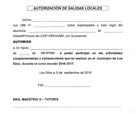 Autorización Para Salidas Locales Ceip Aregume