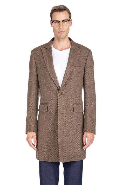 Braveman Mens Wool Blend Herringbone Top Coat Overcoat Topcoat Jacket