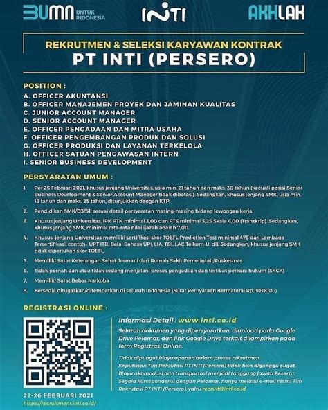 Info Loker BUMN Terbaru REKRUTMEN BUMN PT INTI - Industri