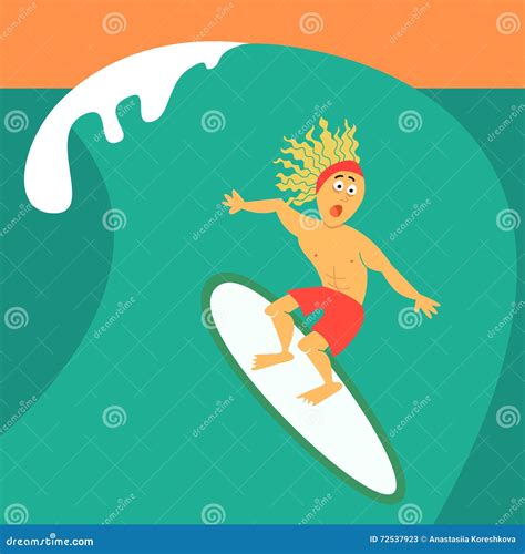 Cartoon Guy Surfing On His Surfboard Stock Vector Illustration Of