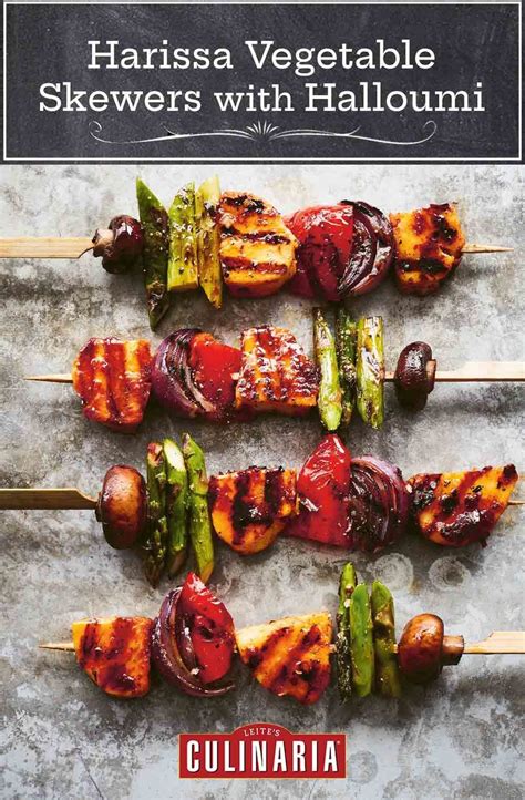 Grilled Vegetable Skewers With Harissa Marinated Halloumi Recipe