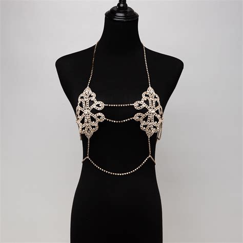 lwz30093 women rhinestone sexy lingerie body chain bra jewelry party night club shiny diamond