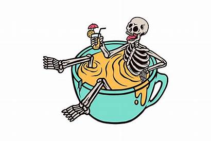 Skeleton Relaxing Drink Doodle Graphic Skull Clipart