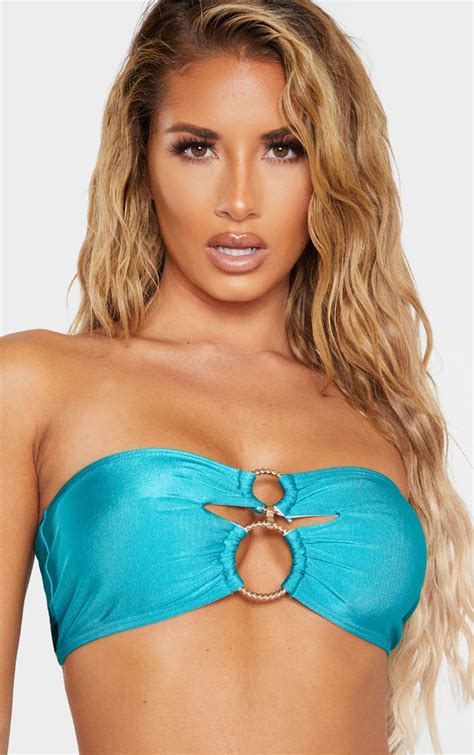 Turquoise Twist Ring Trim Bandeau Bikini Top Prettylittlething