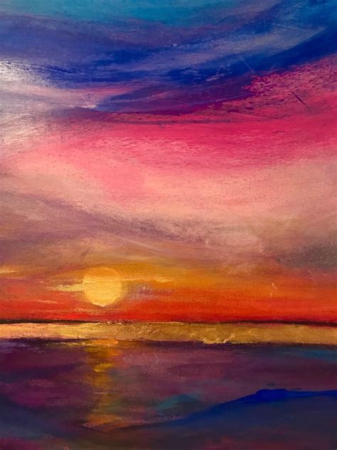 Sunset Over Water Large Painting With Gold Leaf Colorful Etsy