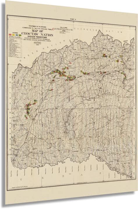 1900 Choctaw Nation Indian Territory Map Vintage Choctaw Nation Wall