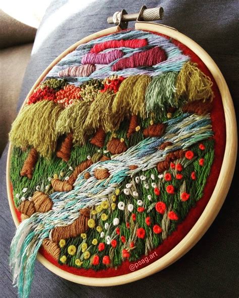 Waterfall Embroidery Hand Embroidered Landscape Art Needle Painting