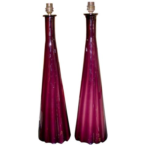 Pair Of Aubergine Glass Table Lamps For Sale At 1stdibs