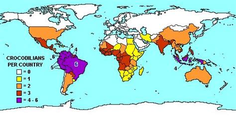 This Map Shows The Numbers Of Crocodilian Species Found In Each Country