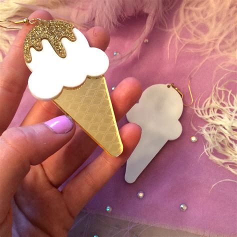 Glitter Dipped Ice Cream Cone Earrings Laser Cut Acrylic Etsy