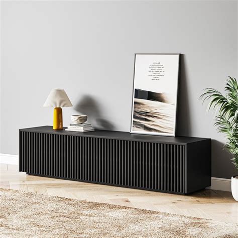 Minimalist Tv Stand Wood Slatted Entertainment Center Tv Cabinet With