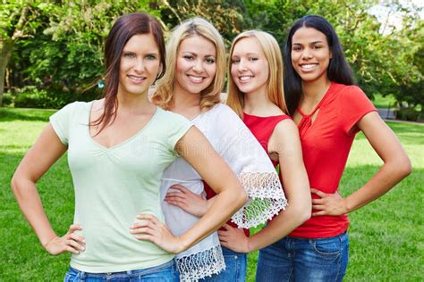 Group Of Four Happy Women In Nature Stock Image Image Of Happy Group