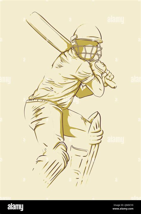 Cricket Player Batsman Ready To Hit The Ball Unfinished Hand Drawing