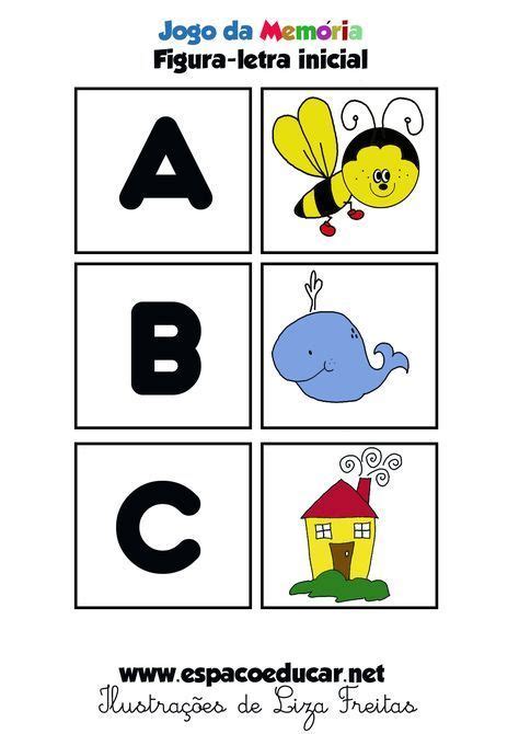 Jogo educativo atividade para a Alfabetização Memória figura letra som inicial grátis para