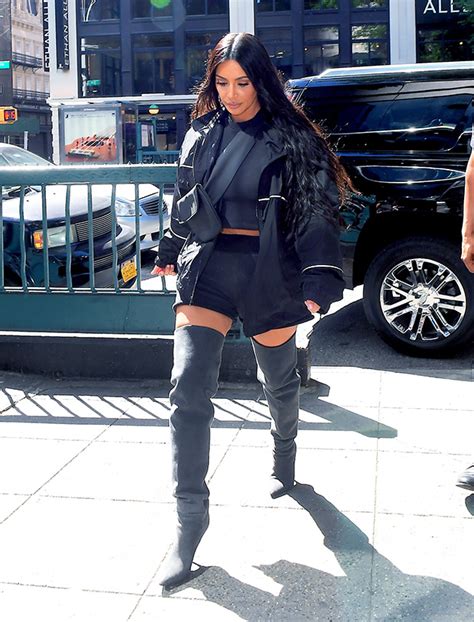 Kim Kardashian Rocks Thigh High Boots Tiny Shorts In New Selfie Photo Hollywood Life
