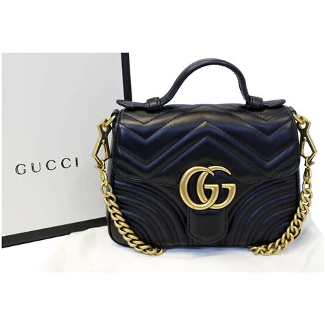 Gucci Gg Marmont Mini Leather Top Handle Bag Black 547260 Us