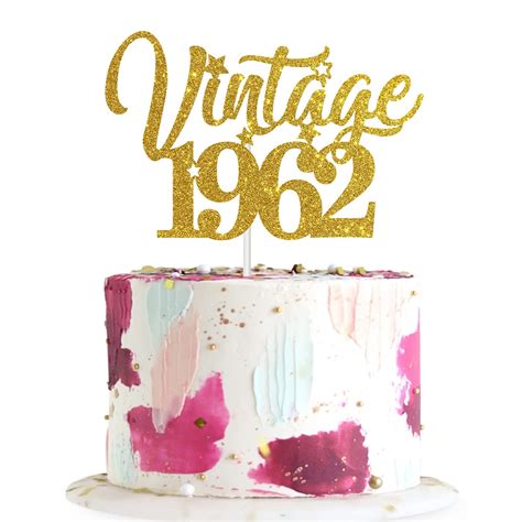 Buy Vintage 1962 Cake Topper Gold Glitter Happy 60th Birthday Cake